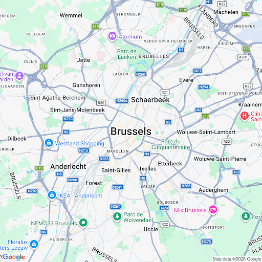Carte du réseau HybridCard autour de Bruxelles